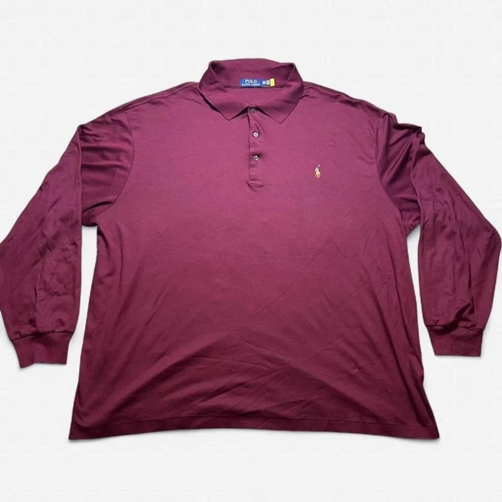 Polo Ralph Lauren Mens Soft Cotton Solid Polo Shirt‎ Red LS Size 3XB